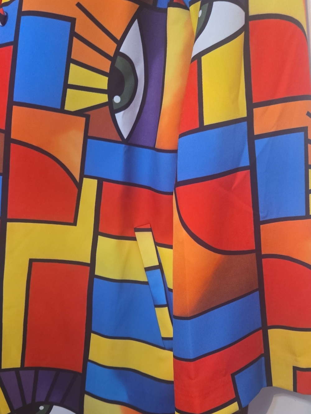 Stunning Multicolor Graphic Button-Up Trench - Bold Abstract Print - Picture 5 of 8